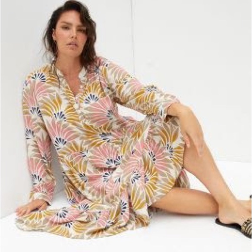 Anthropologie Plus Size Full Length Maxi/Babydoll Dress in Pink Combo